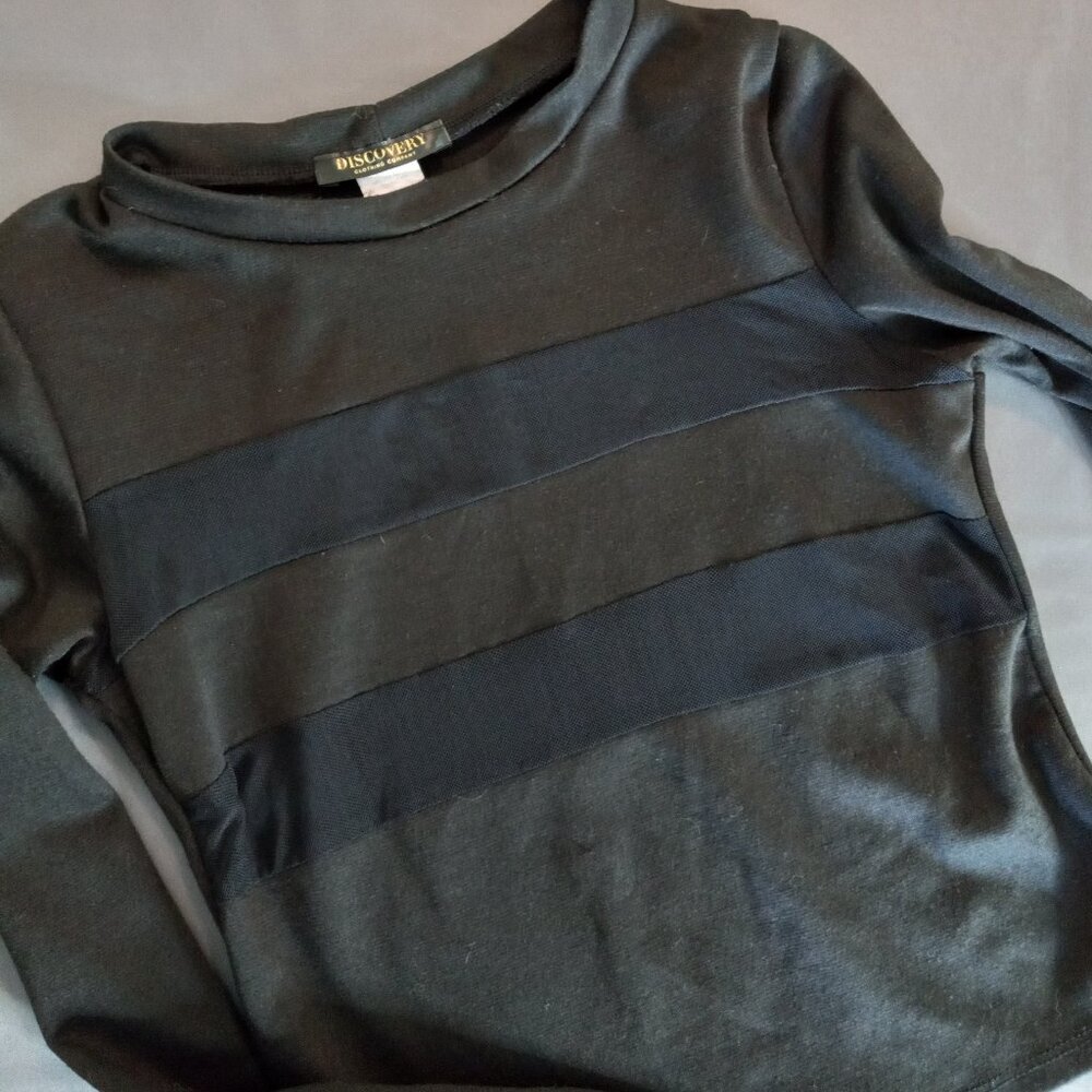 Discovery Black Long‎ Sleeve Sheer Mesh Stripe Crop Top Y2K Festival Size OS